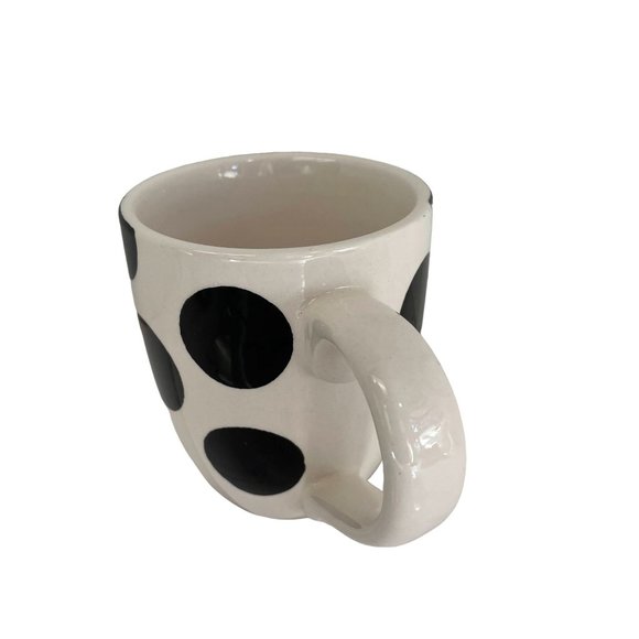 Flair Coffee Mug Cup Tea Polka Dot Deco Large White Black Spotted 14oz Size 4.5" - Picture 4 of 9